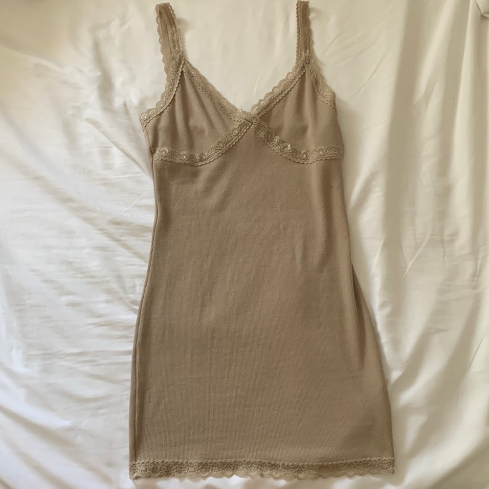 Tan slim fitting very sexy slip dress